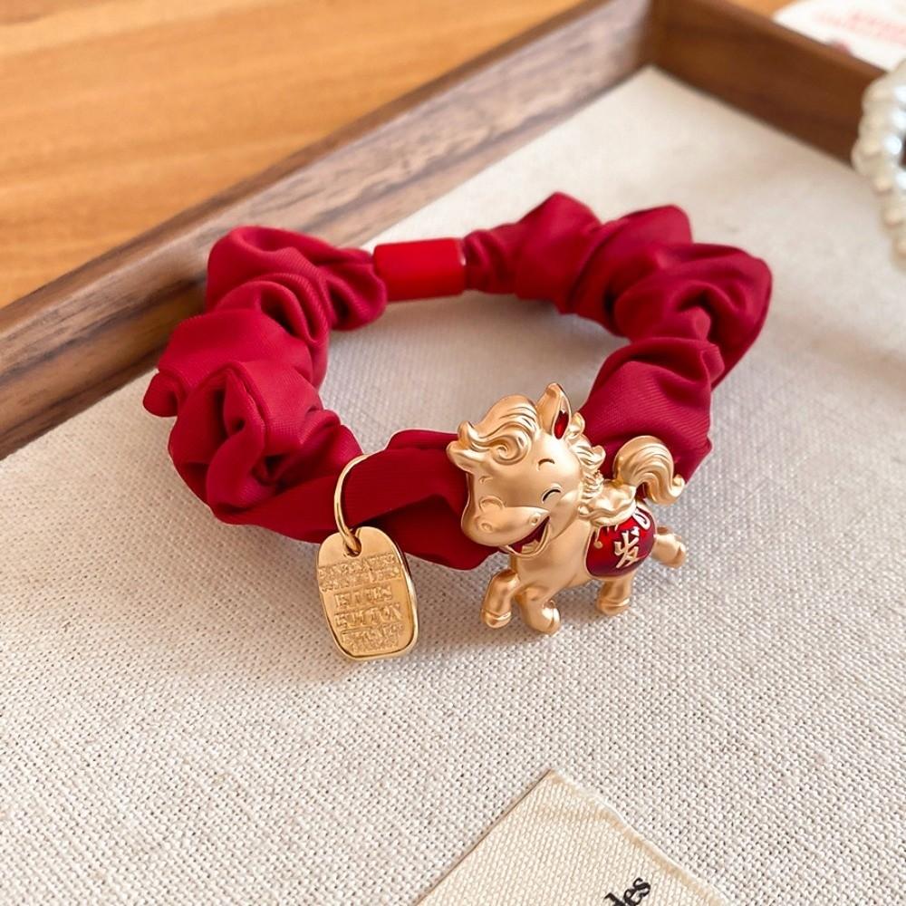 Zinc Zinc Alloy Zodiac Horse Hair Rope Wrinkle Chinese Children Hair Band Red Hair Scrunchies  Kids