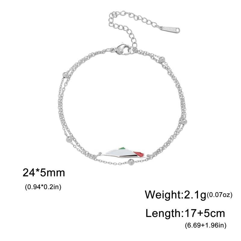 Verstellbares Kettenarmband, zweilagiges Edelstahl-Armreif mit geometrischem Anhänger - Schiebeschließe, Unisex-Schmuck, 15-19 cm, Gold-/Silberfarben