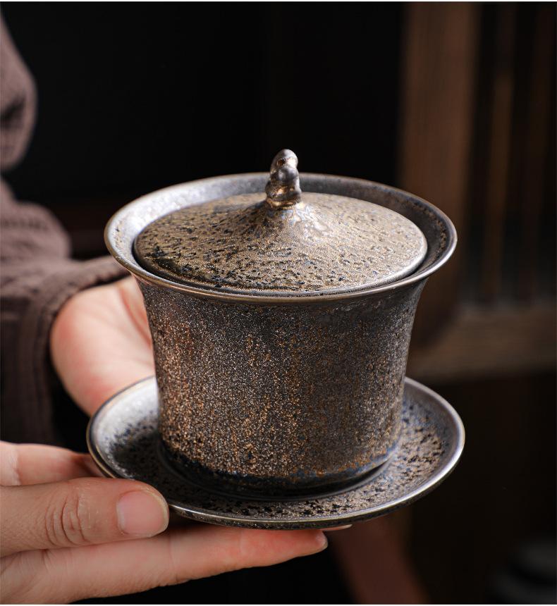 Japanese Rust Glaze Stoneware Teapot Handcrafted Retro Ceramic Kungfu Tea Pot Filter & Handle SmallAirtight Design (Single Pot)