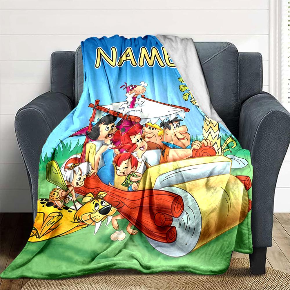 Customizable Flintstone Throw Blanket – Personalized Name, All-Season Cozy Snug Blanket, Machine Washable, Personalized Blanket