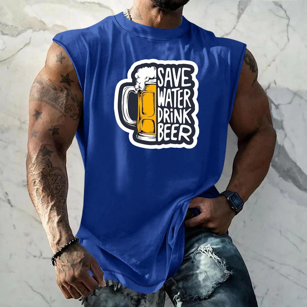 Men Sleeveless Tank Top Loose Fit Casual Streetwear Graphic Print Muscle Shirt Summer Beach Holiday Workout Gym Vest