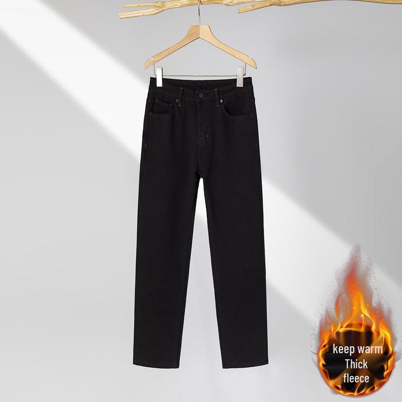 

RAIN.CUN Women s Plus Velvet Black Cigarette Jeans 30