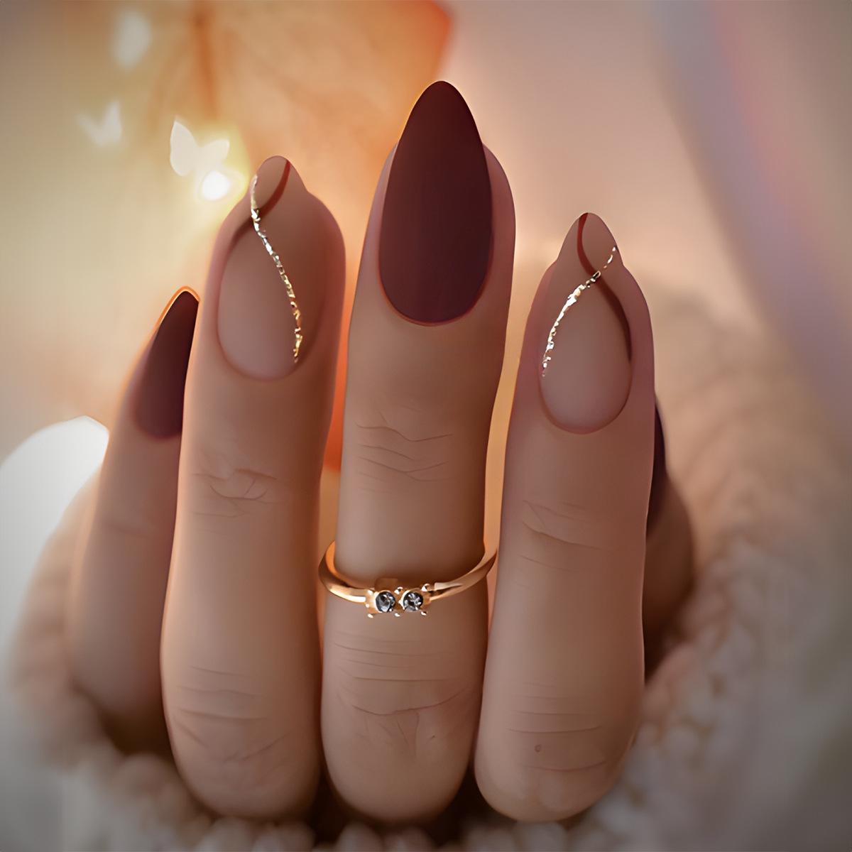 

Valentine s Almond Shaped Wearable Nail Patches with Gilded Line Stickers