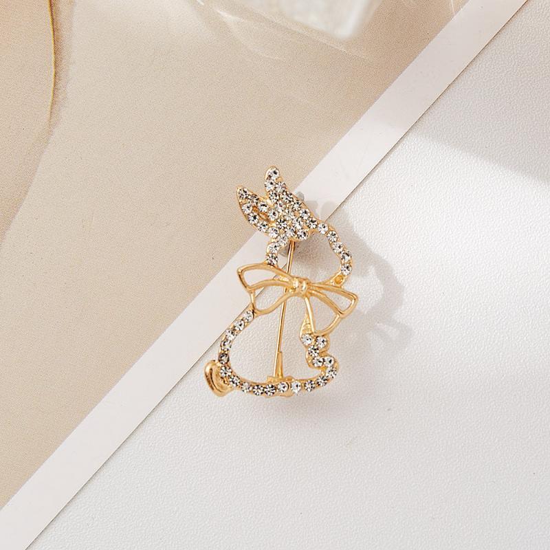 1Pc Cute Creative Bow Rabbit Brooch Hollow Water Diamond Animal Pin Charm Sweet Jewelry Accessories Party Birthday Festival Gift