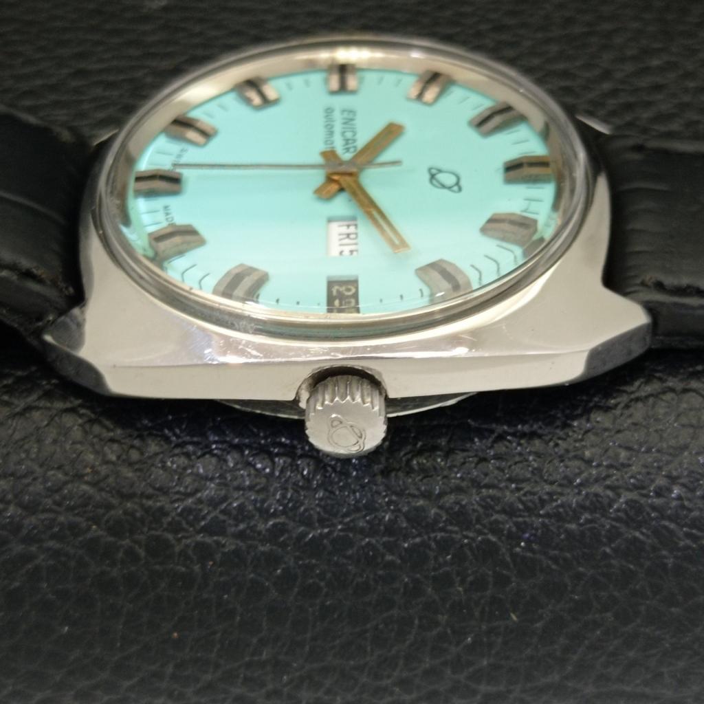 USED MENS ENICAR AUTOMATIC 167 SWISS TURQUOISE BLUE DIAL WATCH A432174-2