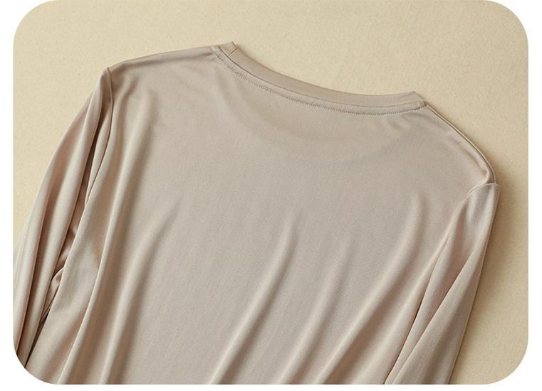 Women's Heavyweight Mulberry Silk Long Sleeve Top - Warm 160g, Small Round Neck, Perfect for Autumn/Winter