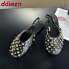 Fashion Fashion Metal Rivet Women Flats Sandals Shoes Female Buckle Strap Footwear Round Toe Ladies Flats Sandals Shoes Big Size 43