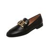 Mary Janes Casual Retro Pumps 2024 New Fashion Artificial Leather Summer Heel Flats Women's Shoes Metal Accessories Pointed Toe
