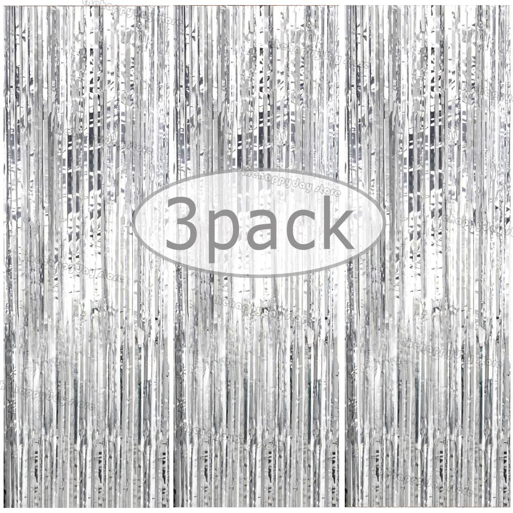 3Pack Valentines Day Party Backdrop Decorative Curtains Bachelorette Party Backdrop Metallic Foil Tinsel Fringe Curtain Christma