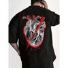 Sketch Anatomical Heart Graphic Shirt Grunge Red Stroke Back Print Loose Collared Casual Long Sleeve Top