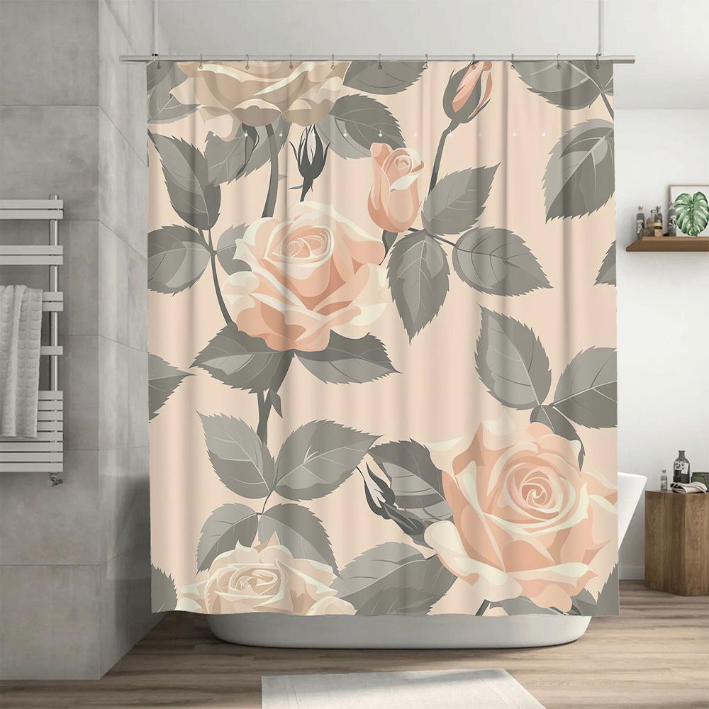 Roses Shower Curtain Peach Pink Floral Waterproof Bath Decor for Modern Bathroom Interior Decoration Home Improvement Accessory