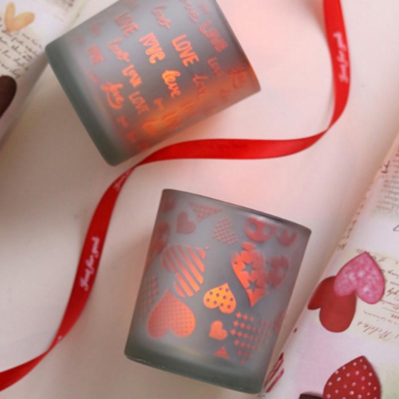 1 szt. Kieliszek na świecę w kształcie serca Czerwony napis Świecznik Dekoracja stołu na przyjęcie Szklany kieliszek na świecę Prezent