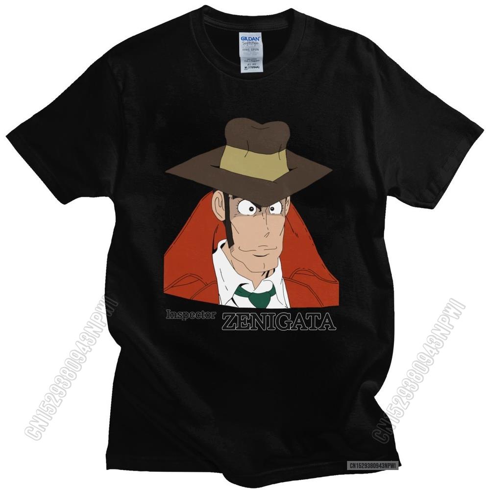 Lustiges Lupin The Third T-Shirt für Herren Rundhals Koichi Zenigata Grafik T-Shirt Vorgeschrumpfte Baumwolle Normale Passform T-Shirt Merchandise