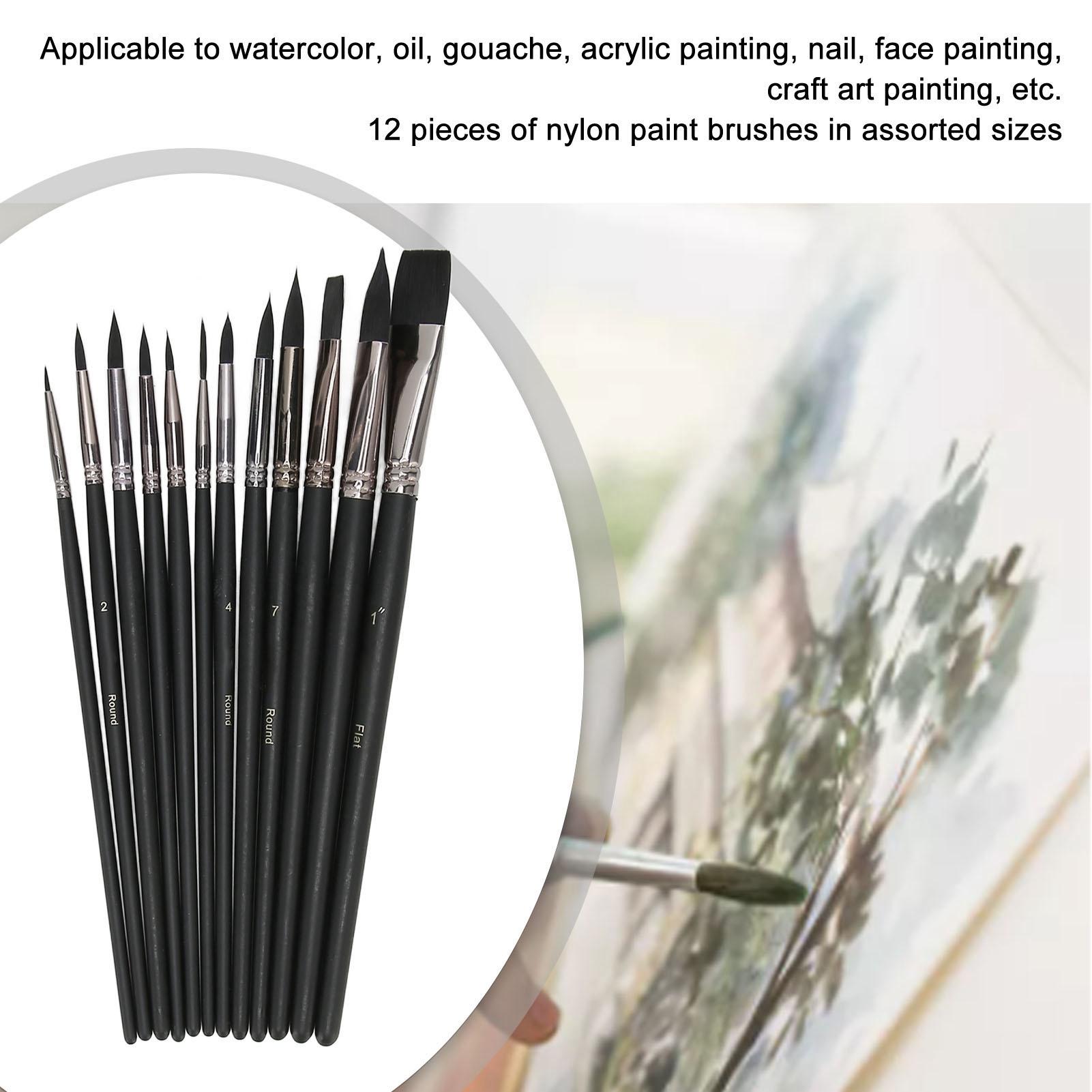 

12 шт. Акриловые кисти разного размера, нейлоновый ворс, деревянная ручка, художественные кисти для рисования