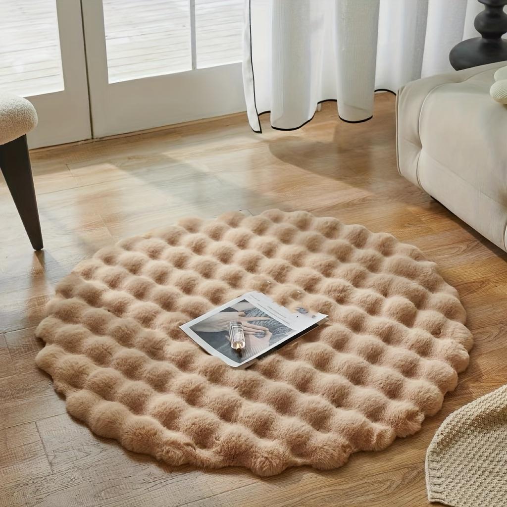 1pc Bubble Fleece Fabric Round Simple Solid Color Premium Soft Fluffy Easy To Clean Furry Warm Cute Indoor Decorative Carpet Suitable