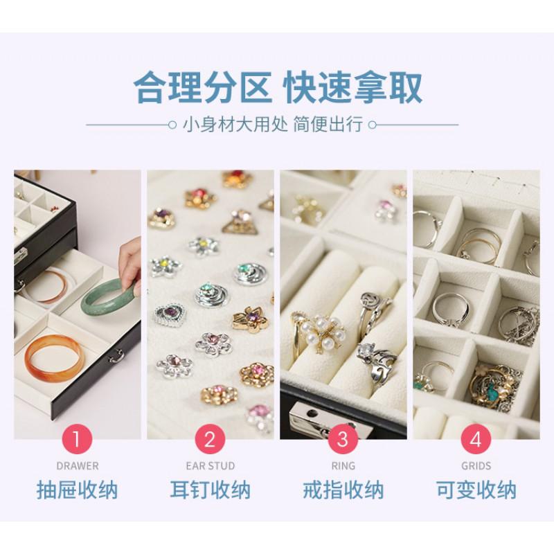 3-Tier Jewelry Organizer Box With Window Display Large Capacity Necklace Earring Storage Wedding Gift