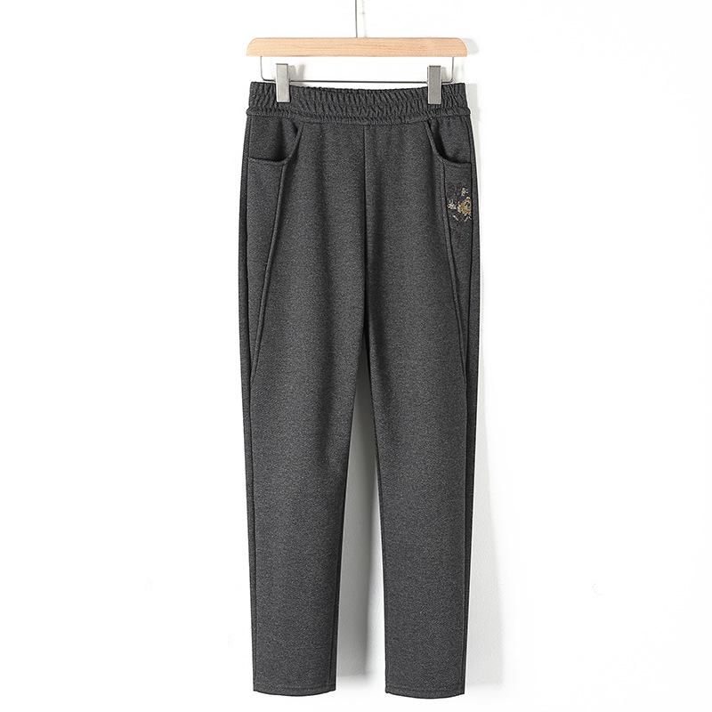 Mom's Versatile Plus Velvet Elastic Waist Straight Leg Pants - Thickened Winter Trousers for Middle-Aged and Elderly Women