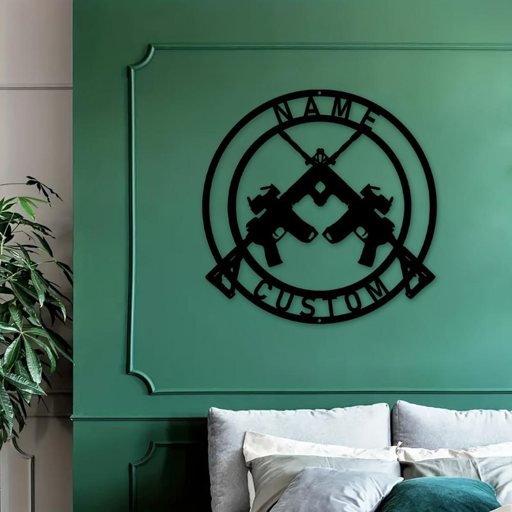 1pc Custom Metal Assault Rifle Sign, Personalized Name Tin Wall Art for Rustic Home, Patio, Porch Decor, Gift
