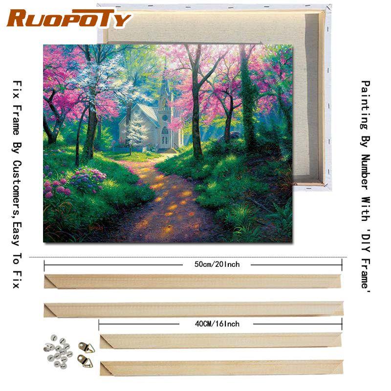 Ruopoty DIY Frame Painting By Numbers Mountain Oil Painting On Canvas Painting For Wall Decor Calligraphy Painting 40x50cm