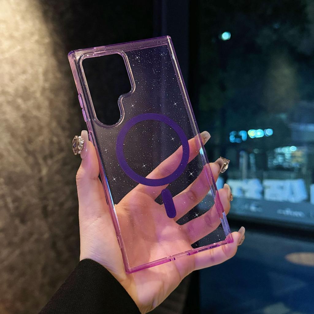 Samsung S25u Mobile Phone Case S24ultra Flash Powder Magnetic Absorption Suitable for S23 Strong Magnetic Absorption A56 Antibacterial Hard Sleeve