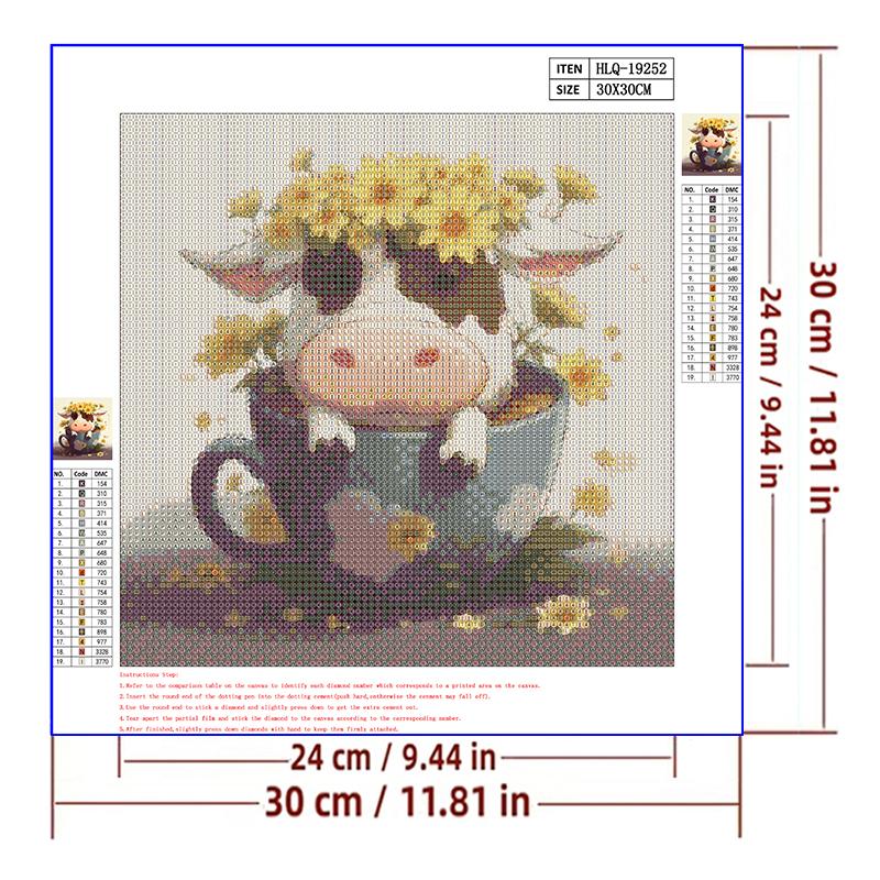 5d DIY Diamond Painting Cross Stitch Cartoon Animal Teacup Cow Diamond Embroidery Mosaic Full Round Drill Home Decor Arts