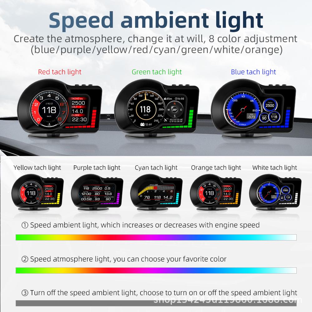 F15 Car Mod HUD: OBD Display for Speed, RPM, Water & Oil Temp, Fuel Consumption, Turbo & Clock