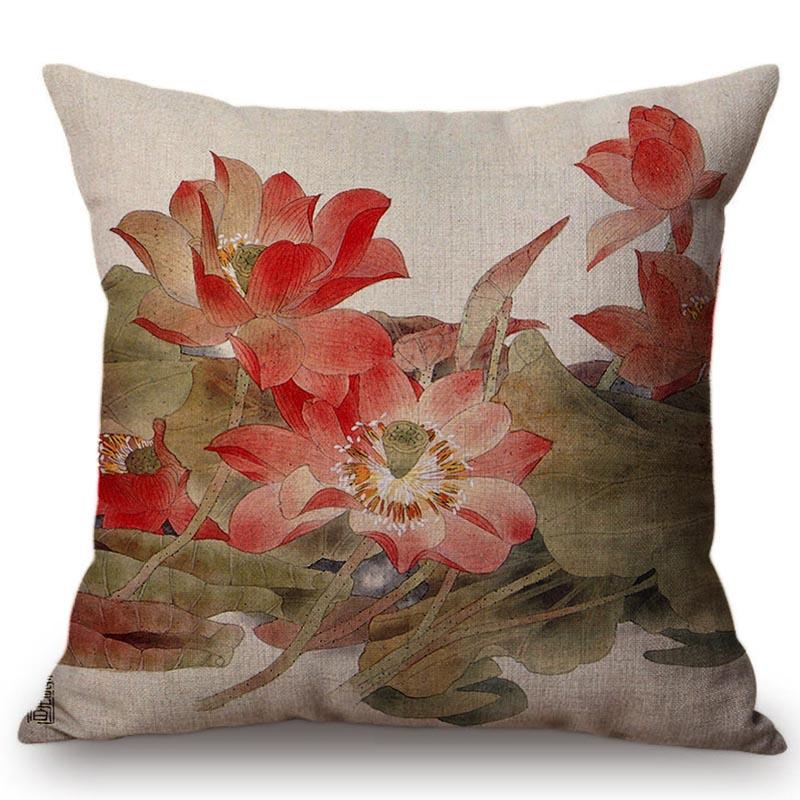 Chinese Retro Painting Style Classical Girl Lotus Cushion Covers Office Car Sofa Chair Home Decoration Cushion Cover Pillow Case