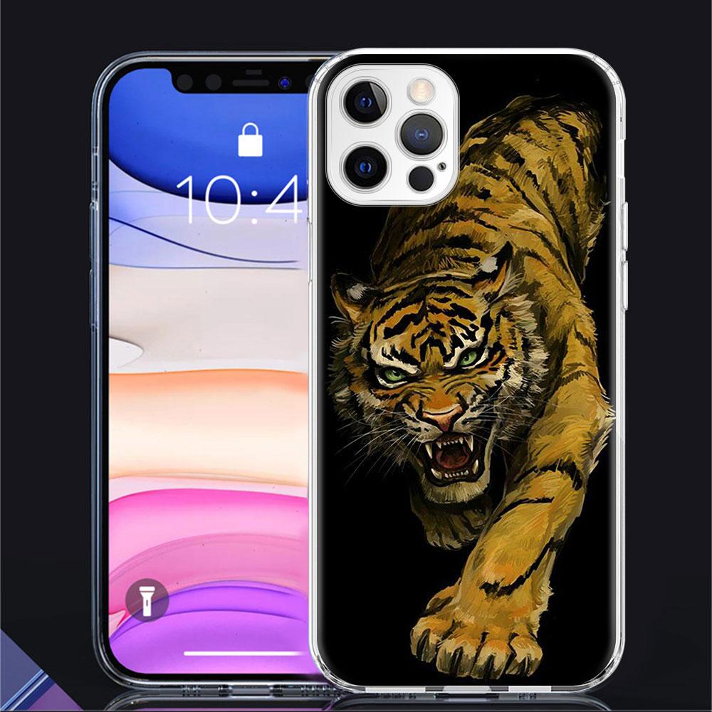 Tiger Tier Fall Für Apple iPhone 11 13 14 12 Pro 7 8 Plus XR X XS Max 6 6S 14Pro Klar Silikon Telefon Abdeckung Coque