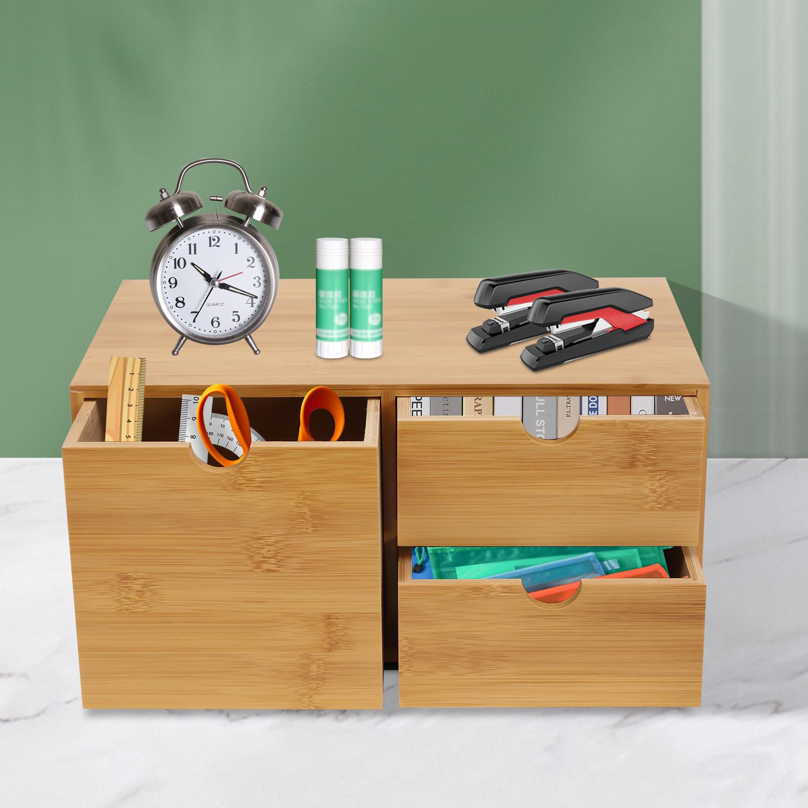 

Bamboo Desk Drawer Organizer Tabletop Storage Cabinet Corner Desk Organizer W/3 Drawers for Home Office Supplies,33*19*16cm United States