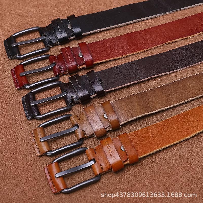 First Layer Cowhide Retro Trendy Men's Leather Belt, Genuine Leather Needle Buckle Youth Casual Jeans Belt