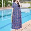Vintage Print Long Dresses for Women Plus Size Short Sleeve Casual Summer Dress Elegant Middle-aged Women's Clothing