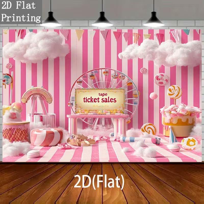 2D Pink Candy Land Backdrop Carnival Lollipop Photography Background