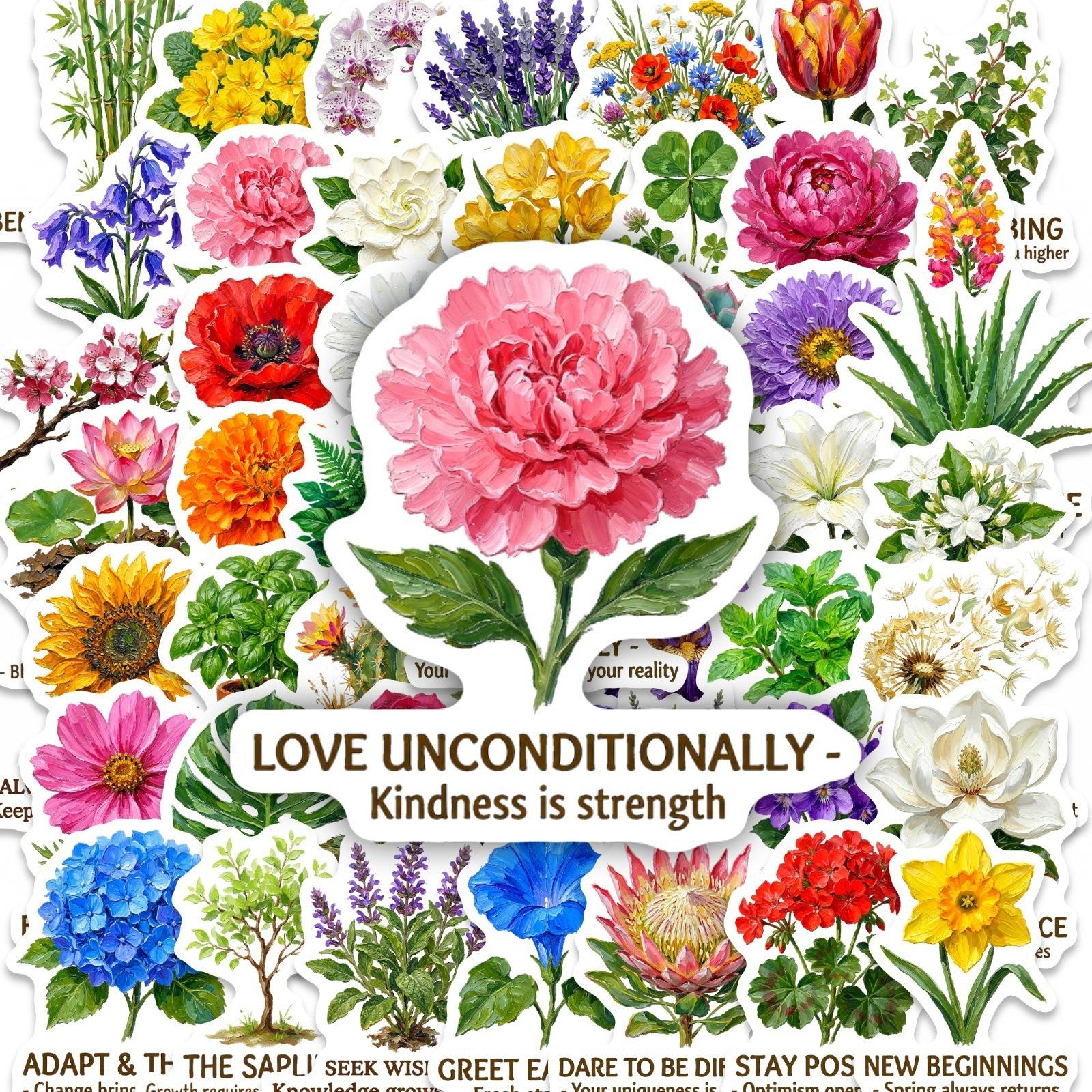 

50 Inspirational And Inspiring Flower Language Plant Stickers Fresh Green Plant Decoration Hand Account Luggage Waterproof Stickers
