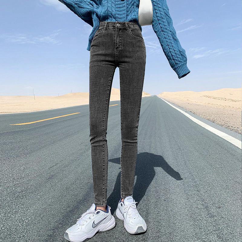Women's Plus Velvet Slimming Stretchy Pencil Jeans - Skinny Fit, Tall-Looking, Versatile for Autumn/Winter 2021