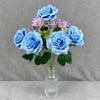 Multicolor Artifcial Rose Flower Curled Edge Petals Green Leaves Faux Flower Rose Accesssories Desktop Ornament