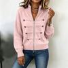 Women's Color Sweater Jacket with Stand Collar and Double Zipper for Casual Wear