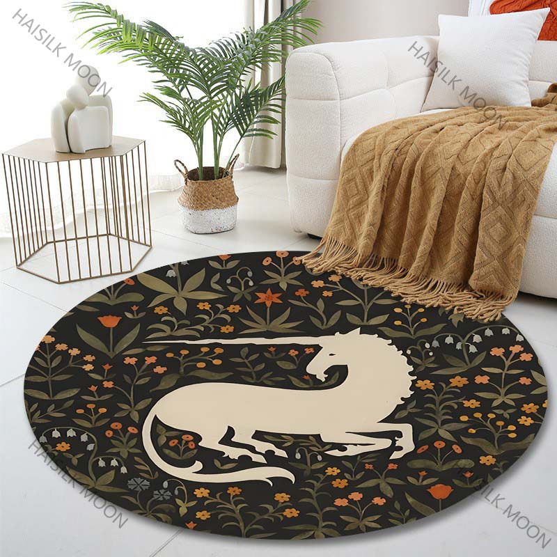 

Multiple sizes Unicorn and floral pattern Print Round Carpet Living Room Bedroom Table Chair Sofa Decorative Carpet Diameter -60cm