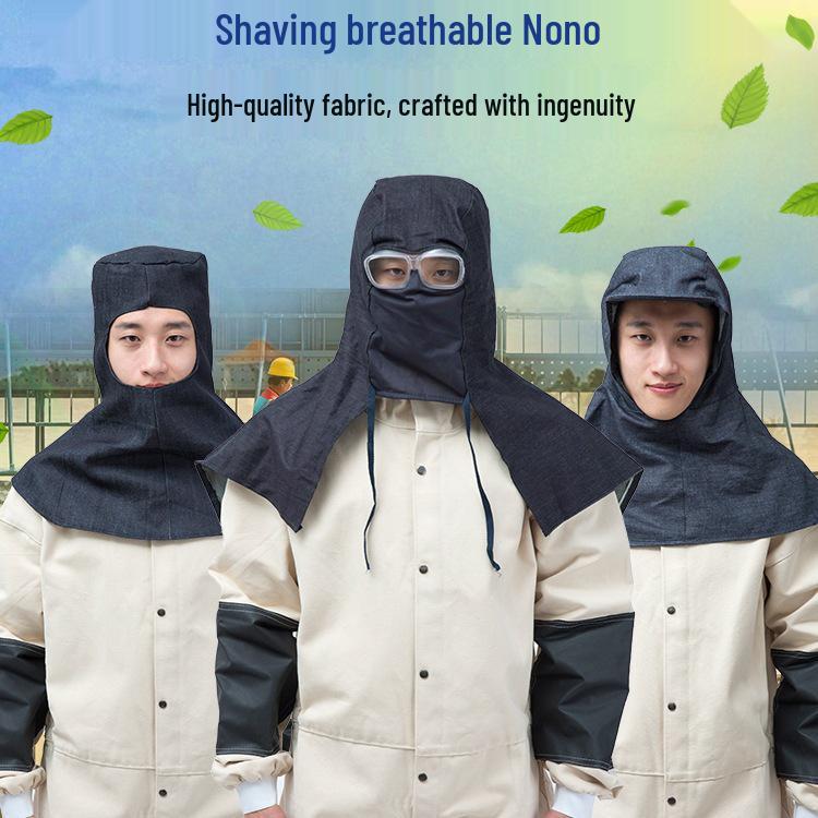 Unisex Durable Denim Summer Hood with Removable Shawl for Industrial Work