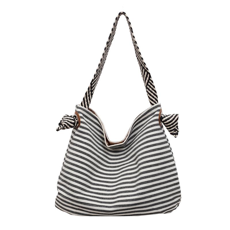 Large Capacity Striped Tote Bag Women s Shoulder Bag Underarm Bag чёрный