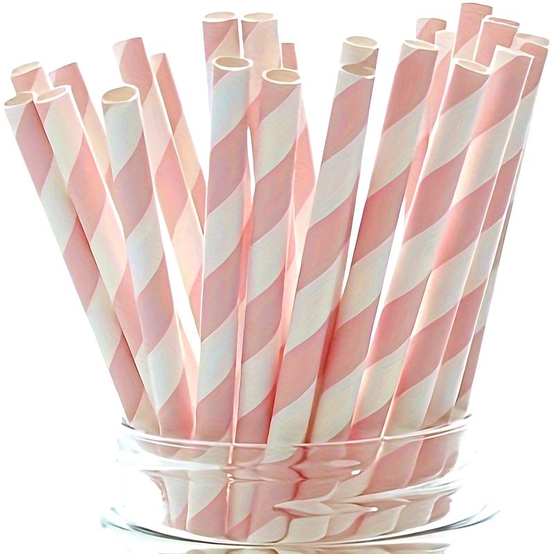 100-Pack 6mm Diameter, 197mm Length Pink Striped Paper Straws