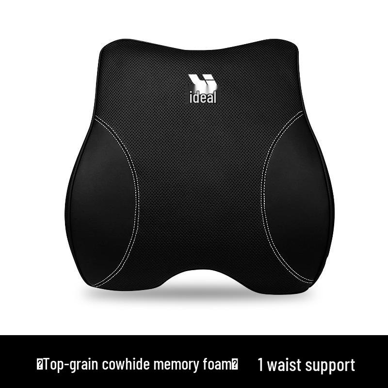 Genuine Leather Car Interior Set: Headrest & Lumbar Support Cushion