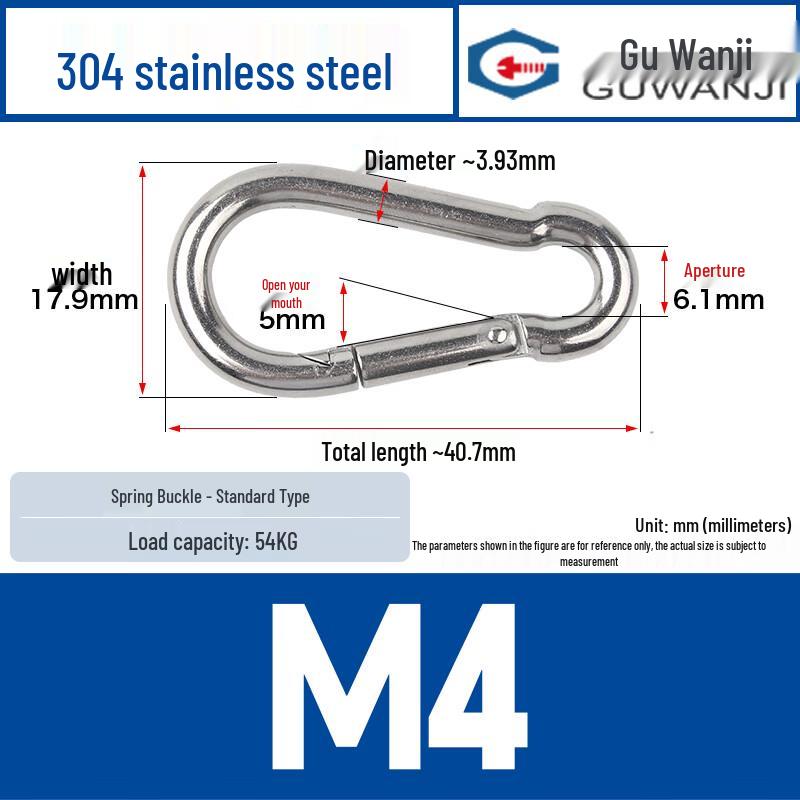 Guwanji 304 Stainless Steel Spring Snap Hook Carabiner M4x40mm