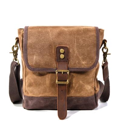 Casual Simple Canvas Shoulder Bag Men's Trendy Crossbody Batik Canvas with Leather Outdoor Travel Small Satchels