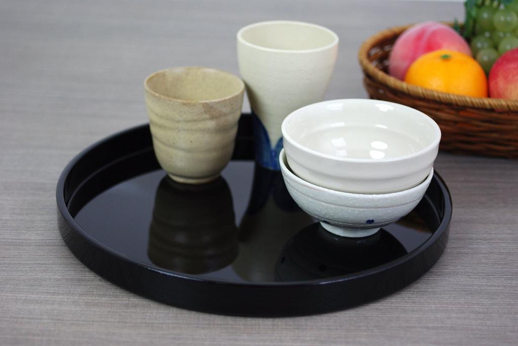 Nakanishi Kogei Kishu No Nurimono Kiritate Round Polished 30cm Tray, Black, Double-sided Painted, Finish, 22-20-9C