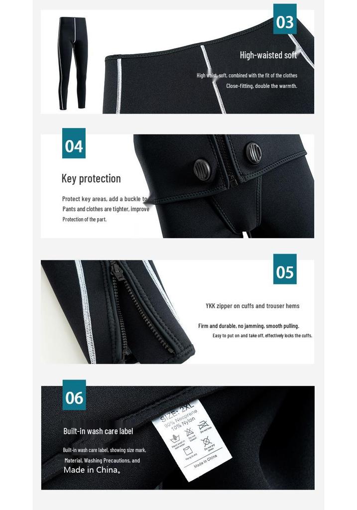 Men’s Professional Deep Diving Wetsuit Pants, 3/5mm, Free Diving & Fishing, Outdoor Warmth, Separate Zipper