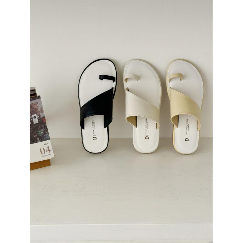 Fashion Rubber Slippers Shoes Fur Flip Flops Low Slides Summer Clogs Woman Soft Hawaiian Beach Hoof Heels PU Rome Fabric Beach Shoes Wom