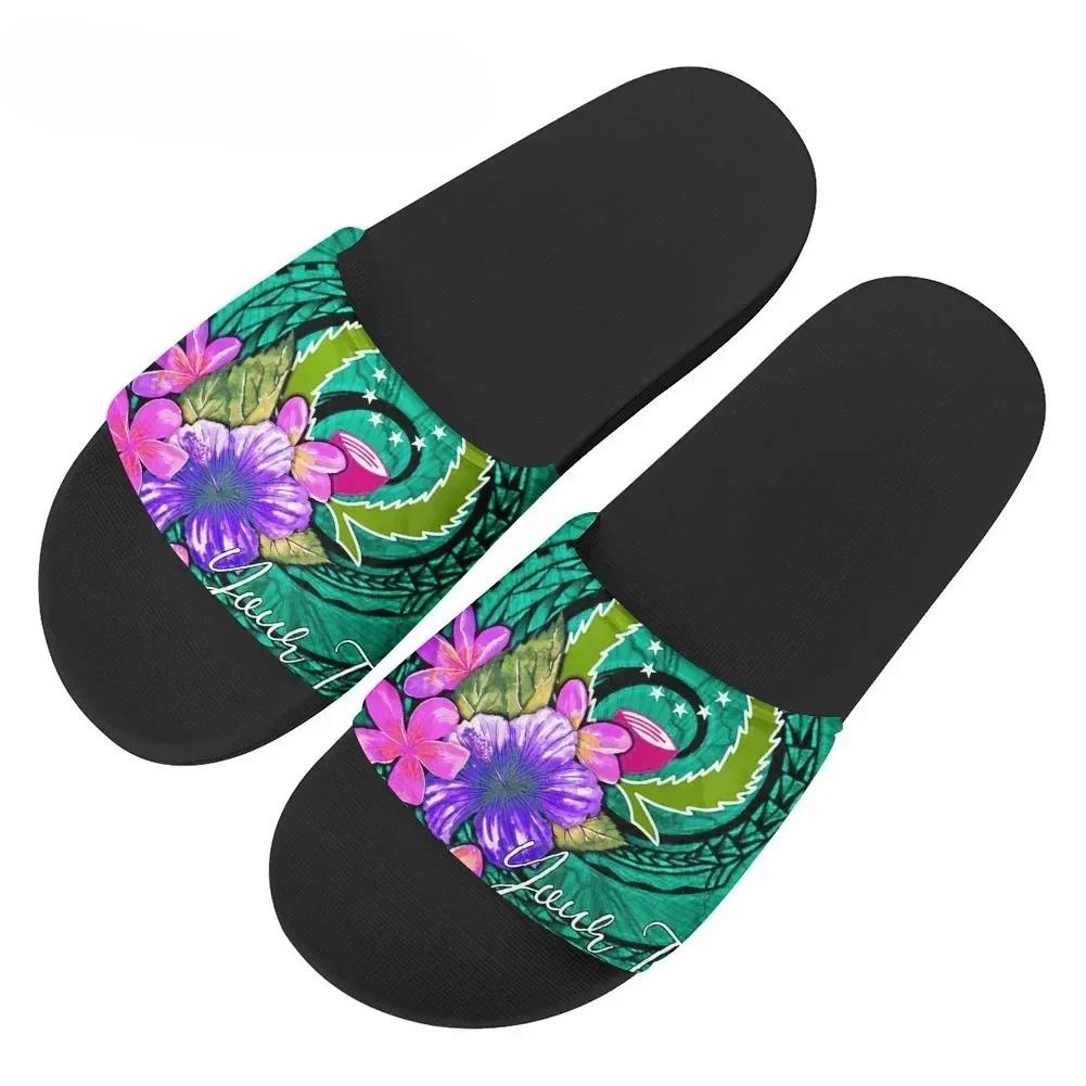 

Polynesian Pohnpei Tribal Design Beach Slippers Tropical Flower Women Flip Flops Trend Female Non Slip Slides Home Sandals Shoes 36 темно-зеленого