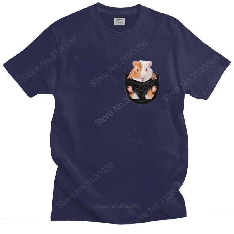 

Забавная футболка с морской свинкой в кармане для мужчин, предварительно усаженная хлопковая футболка, топы, футболки для владельцев питомцев, футболка с коротким рукавом, повседневная футболка, мерч 4XL