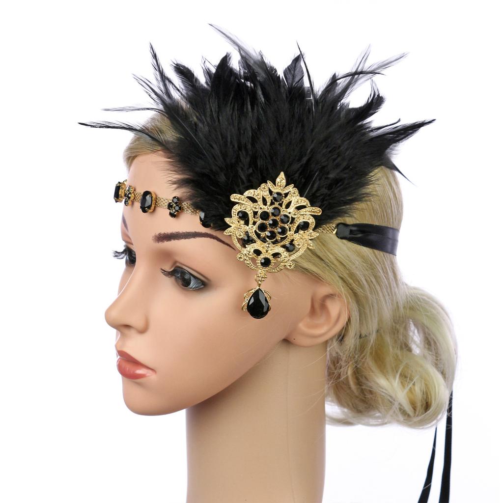 1920s Flapper Headband,Flapper Headpiece for Women,Feather Headband Hair Accessory for Wedding Gatsby Theme Party
