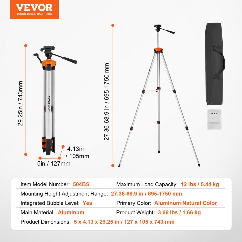 SucceBuy Laser Level Tripod 1/4"-20 & 5/8"-11 Thread Mount 40.94-133.85in Height Adjustment with Level Bubble & Heavy-duty Stand